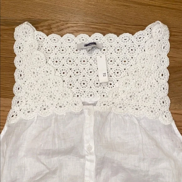 Madewell White Sleeveless Button-Up Top with Crochet Detail size 4 NWT - Picture 2 of 5